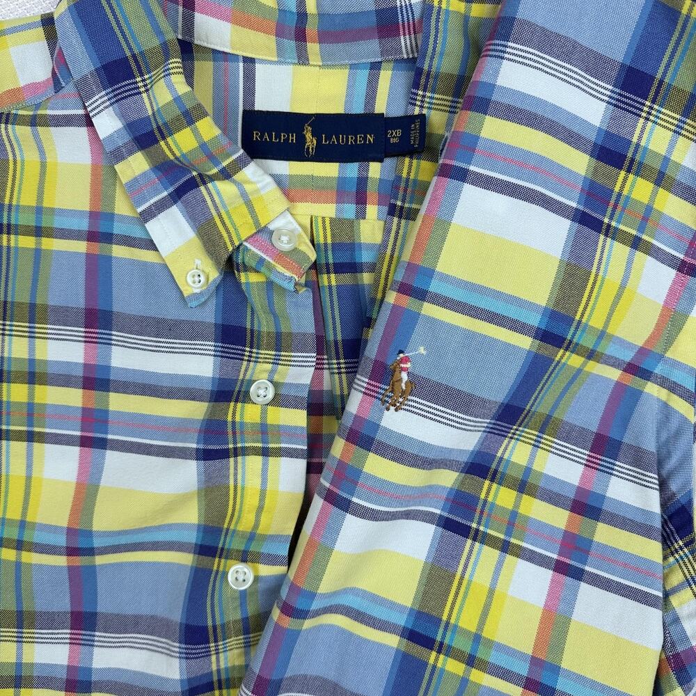 Ralph Lauren Shirt Mens Big 2XB Multicolor Plaid Short Sleeve Button Up Preppy